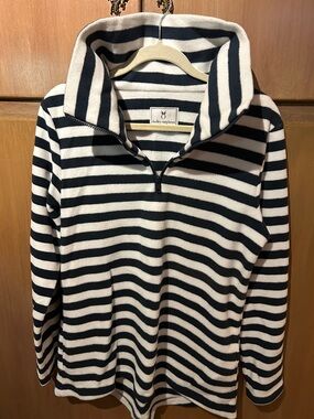 Dudley Stephens Navy and White Striped Funnel Neck Pullover